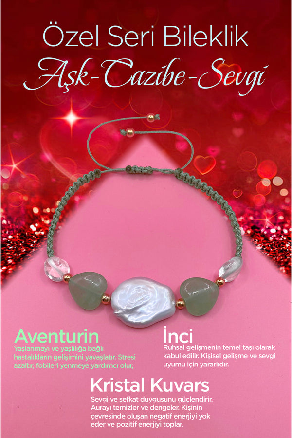 Özel Tasarım Kadın Bilekliği Cazibe-sevgi-aşk İnci-Kristal Kuvars-Aventurin