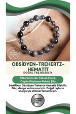 SERTİFİKALI Obsidyen Trehertz Hematit Doğal Taş Bileklik