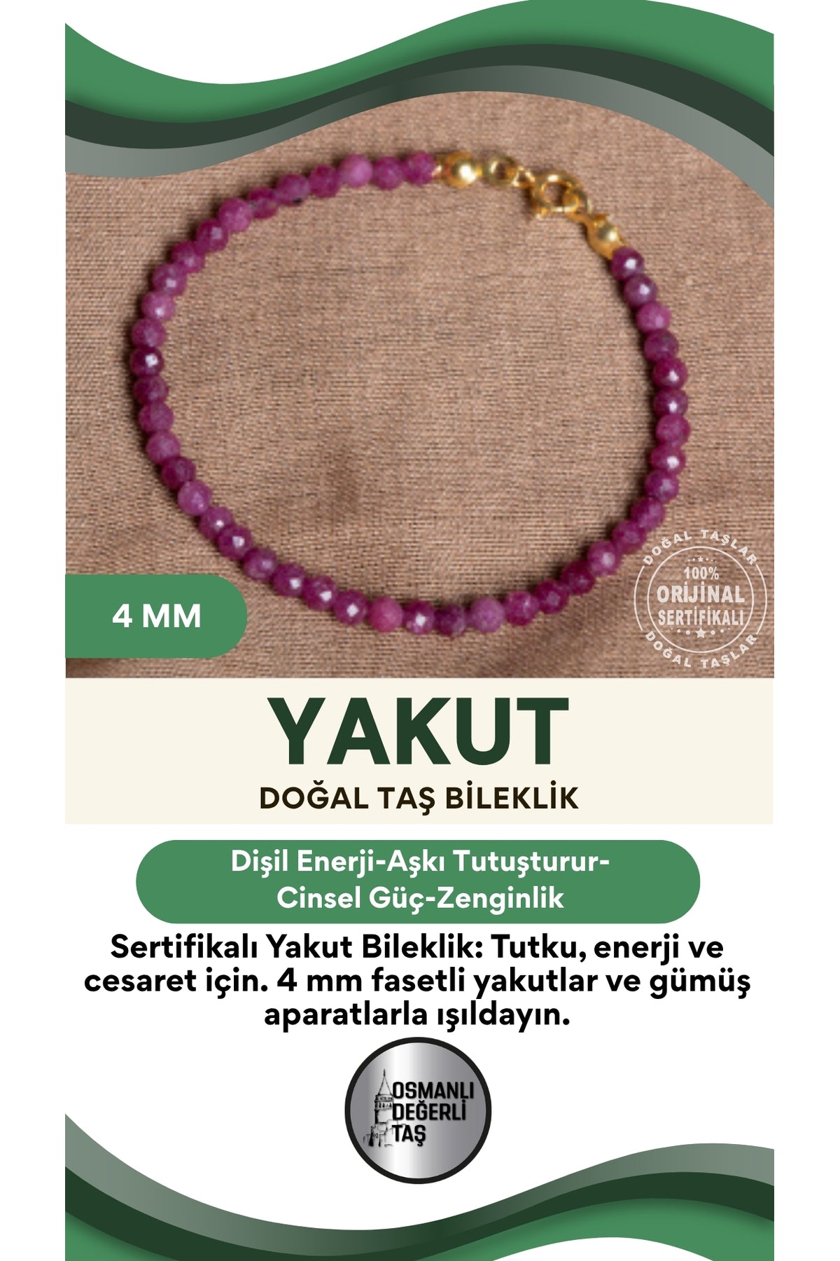 SERTİFİKALI Yakut Doğal Taş Fasetli Gümüş Aparatlı Bileklik 4 mm