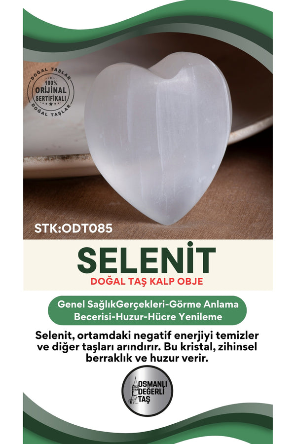 SERTİFİKALI Selenit Doğal Taş Kalp Obje ODT085