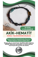 SERTİFİKALI Akik Doğal Taş Makrome Ayarlanabilir Zirkon Aparatlı Bileklik