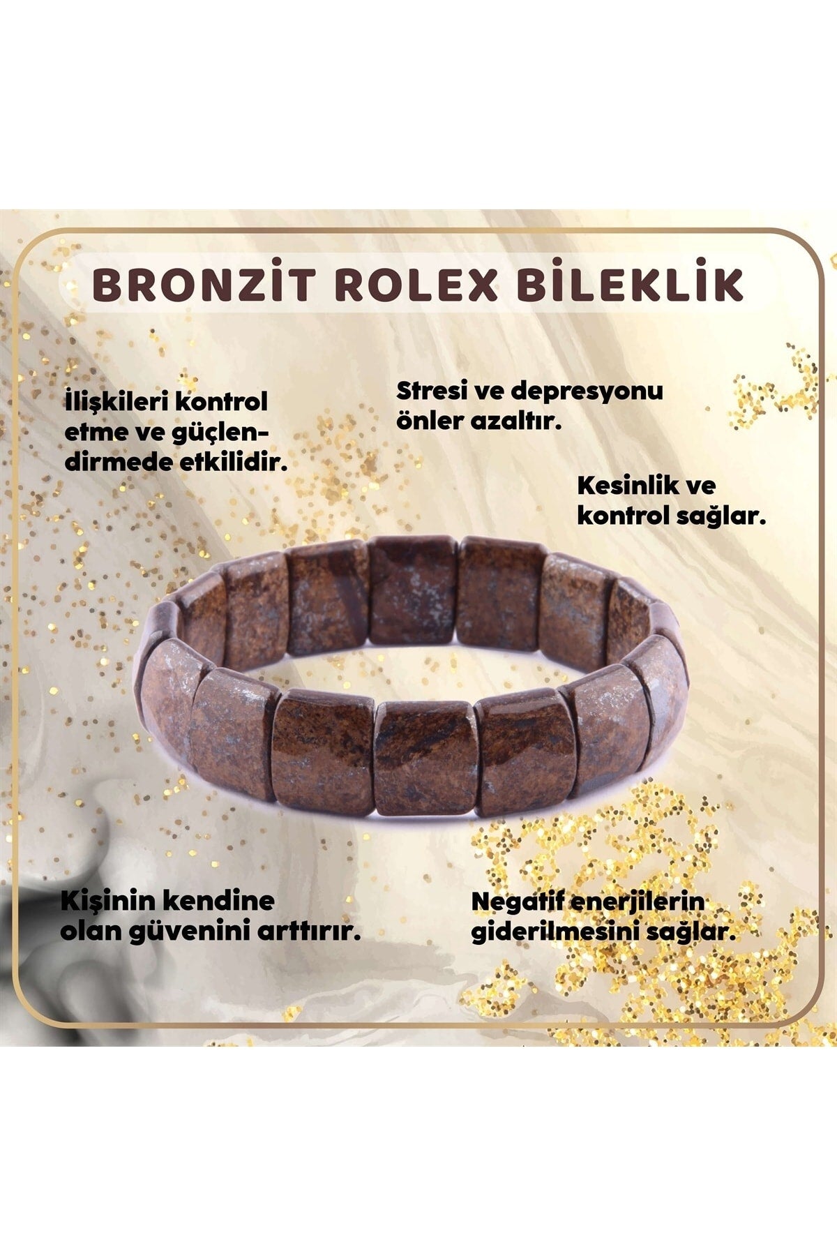 Sertifikalı Bronzit Doğal Taş Roleks Bileklik - B430
