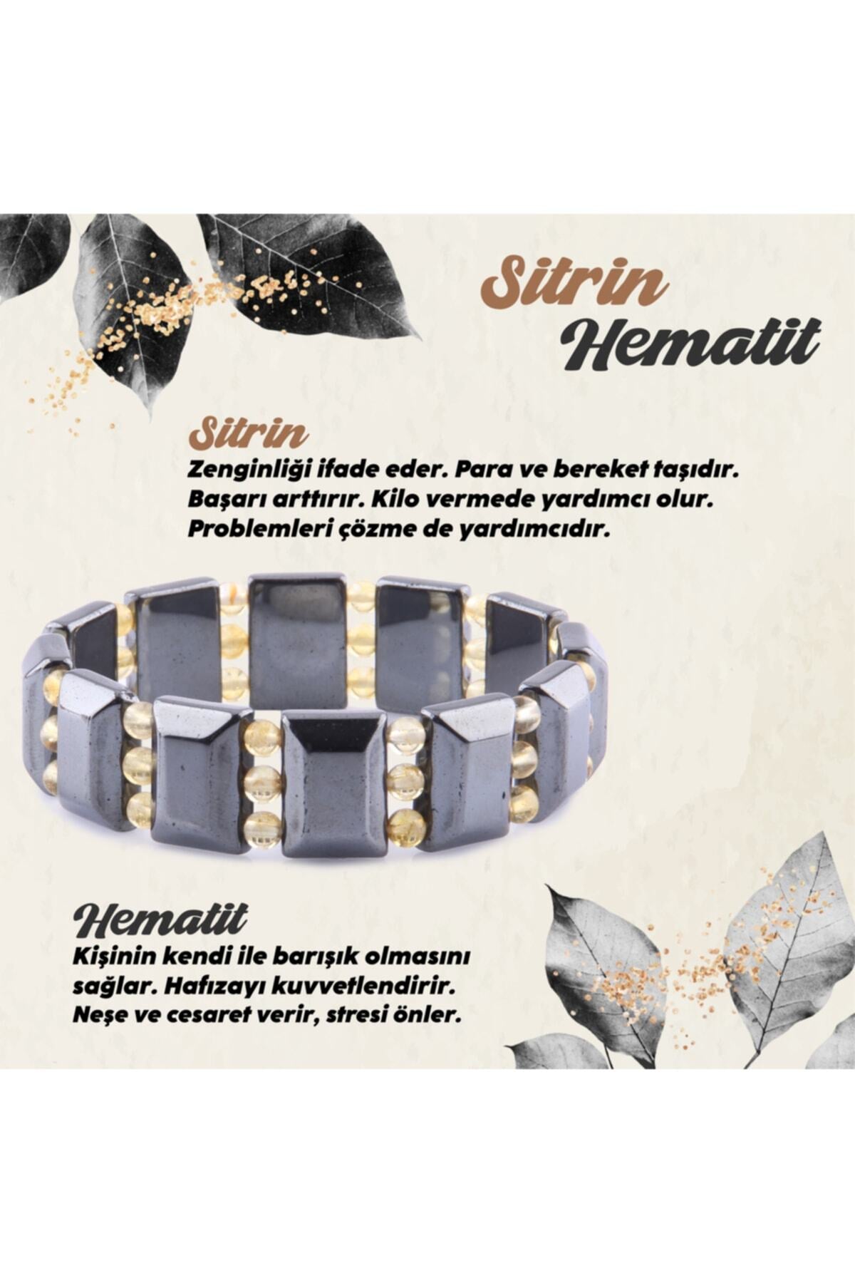 Sertifikalı Hematit - Sitrin Doğal Taş Roleks Bileklik 15 Mm B753