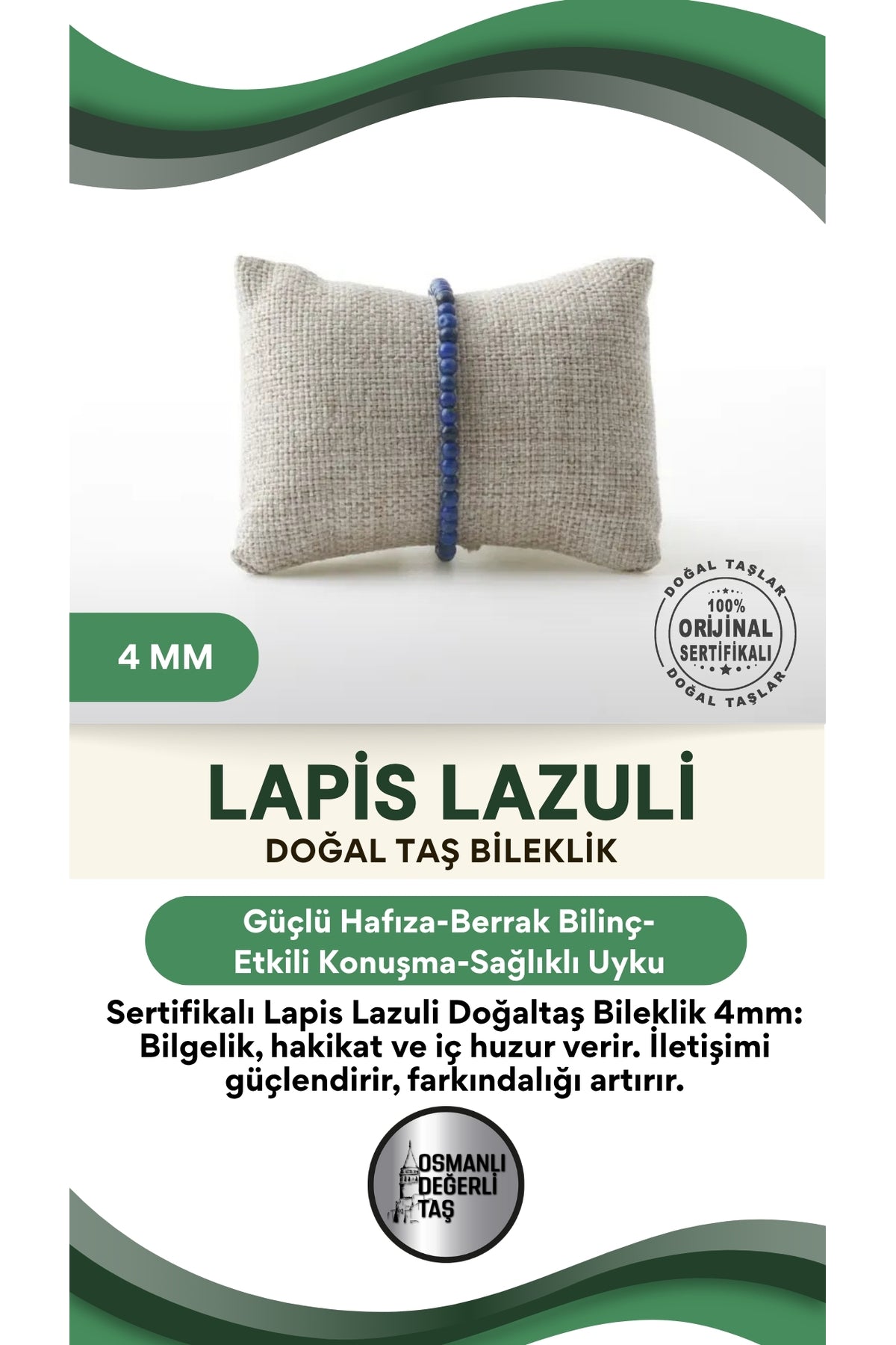 Sertifikalı Lapis Lazuli Doğaltaş Bileklik 4 Mm, B980
