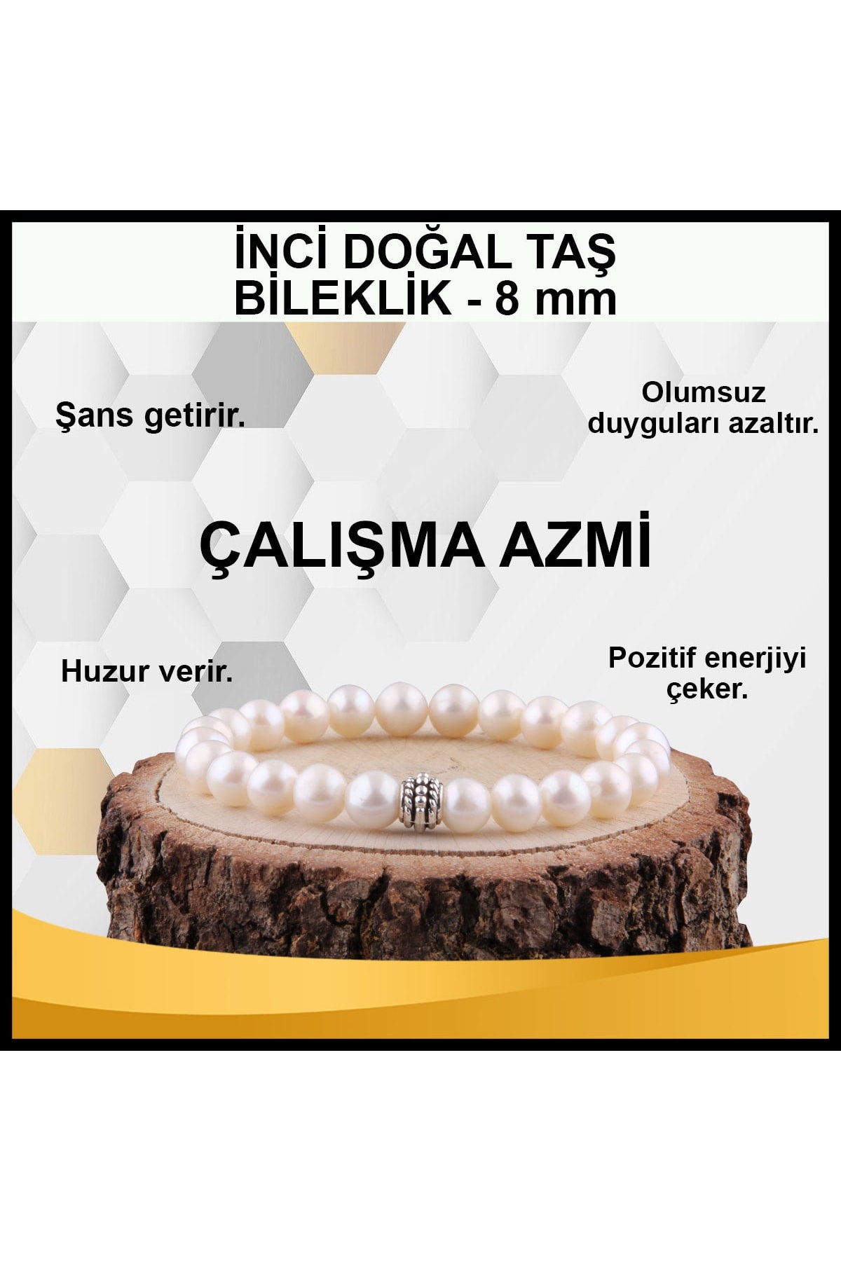 Sertifikalı Inci Doğal Taş Bileklik 8 Mm - B860