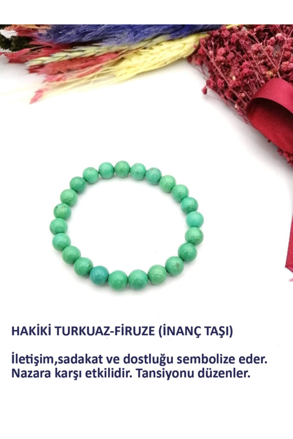 Sertifikalı Hakiki Turkuaz (FİRUZE) Doğal Taş Bileklik