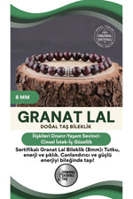 Sertifikalı Granat Lal Doğal Taş Bileklik 8 Mm - B132