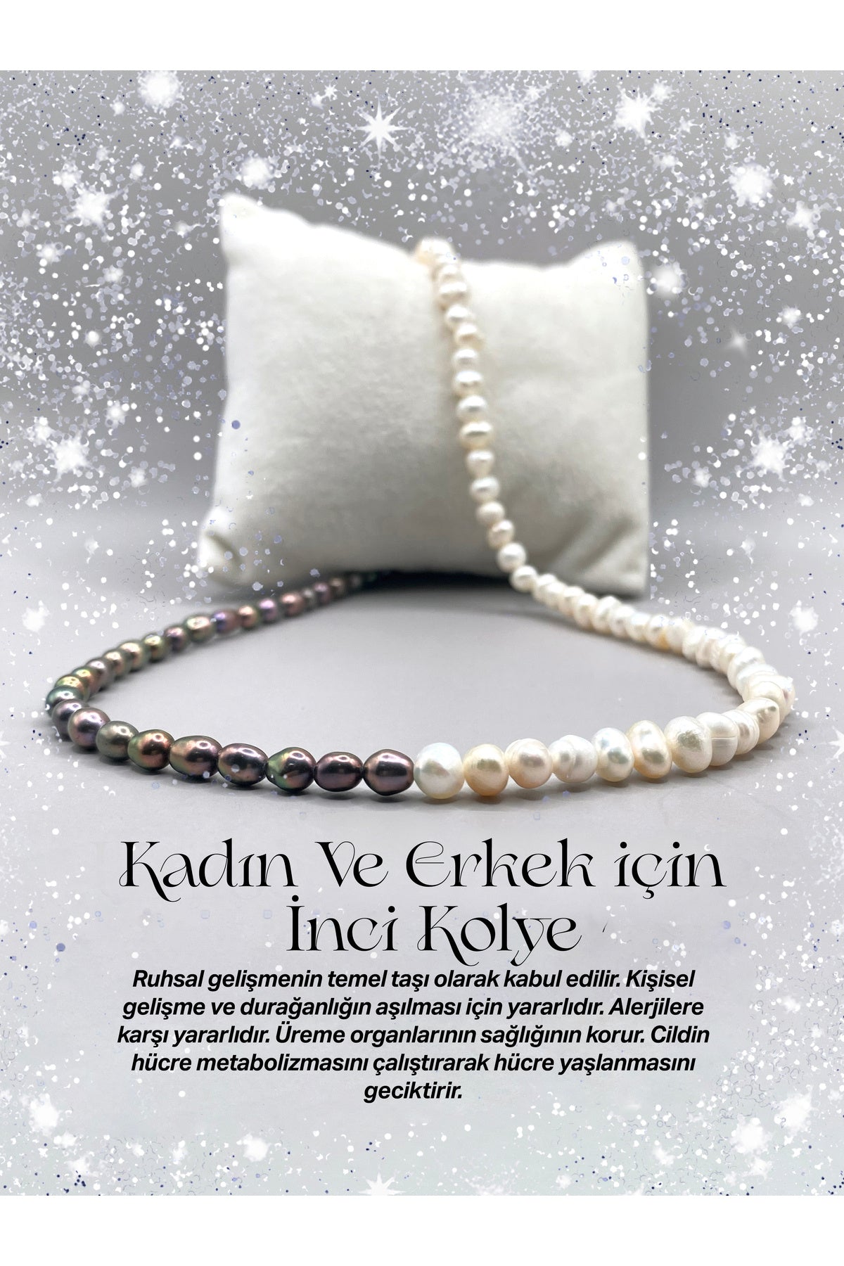 Unisex Siyah İnci - Beyaz İnci Doğal Taş Kolye Yin Yang Model