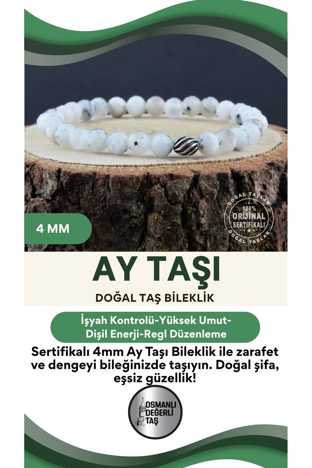Sertifikalı Ay Taşı Bileklik 4 Mm