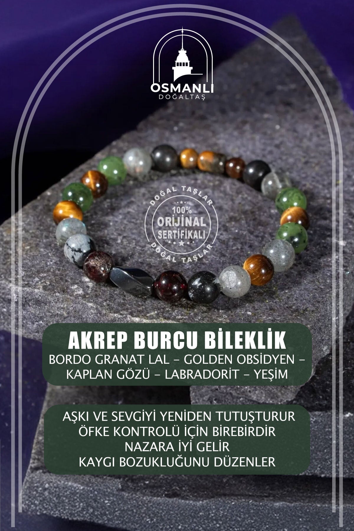 Akrep Burcu Doğal Taş 8mm Hematit Bileklik