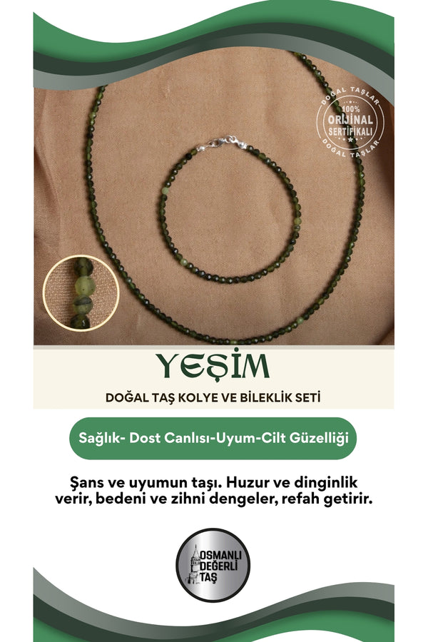 Sertifikalı Yeşim Doğal Taş Kolye ve Bileklik Seti