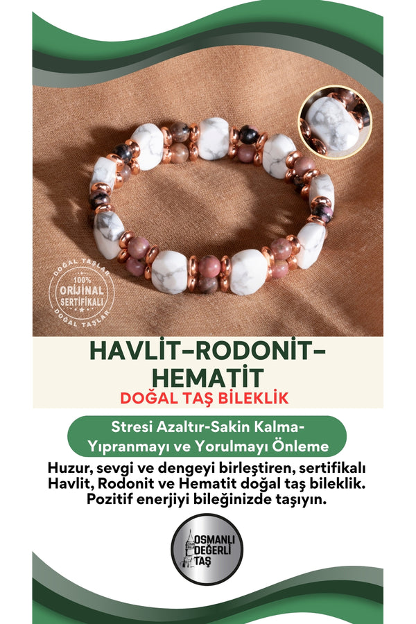 SERTİFİKALI Havlit-Rodonit-Hematit Doğal Taş Bileklik