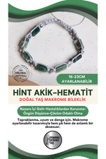 SERTİFİKALI Hint Akik-Hematit Doğal Taş Makrome Ayarlanabilir Bileklik