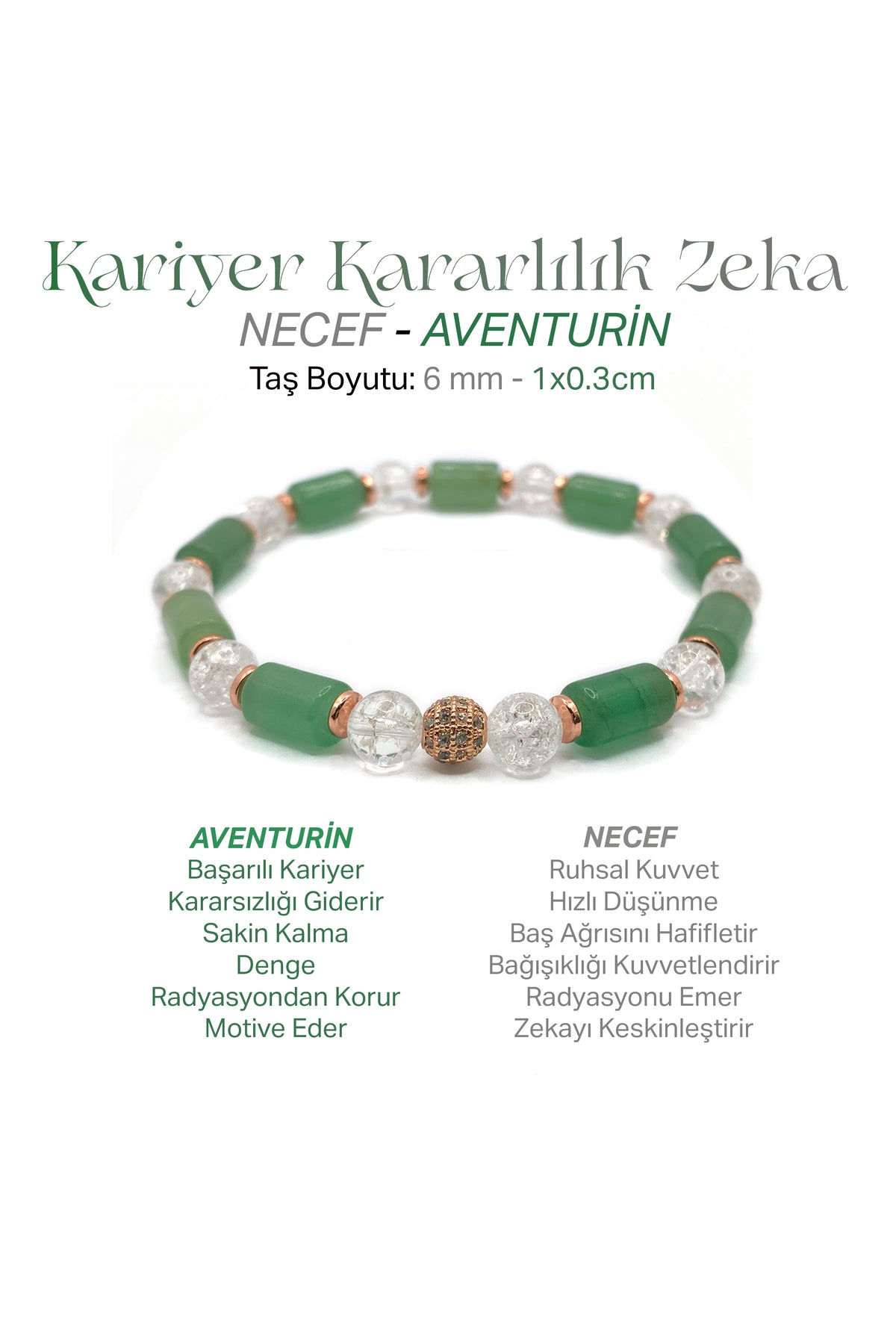 Sertifikalı Hakiki Orijinal Aventurin - 6mm Necef - Hematit Doğal Taş Misinalı Bileklik