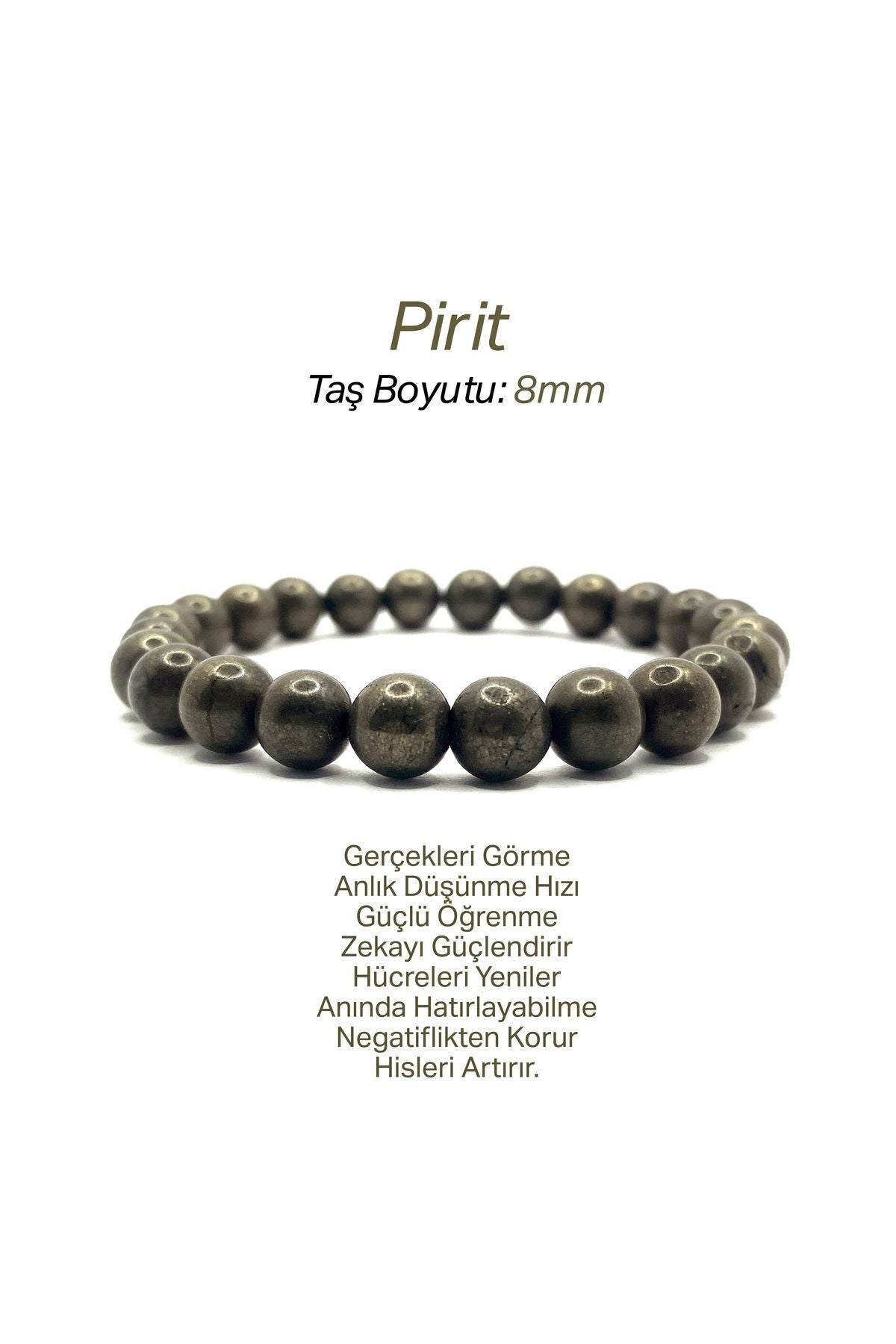 Sertifikalı Hakiki Orijinal Pirit 8mm Doğal Taş Misinalı Bileklik