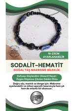 SERTİFİKALI Sodalit-Hematit Doğal Taş Makrome Ayarlanabilir Zirkon Aparatlı Bileklik