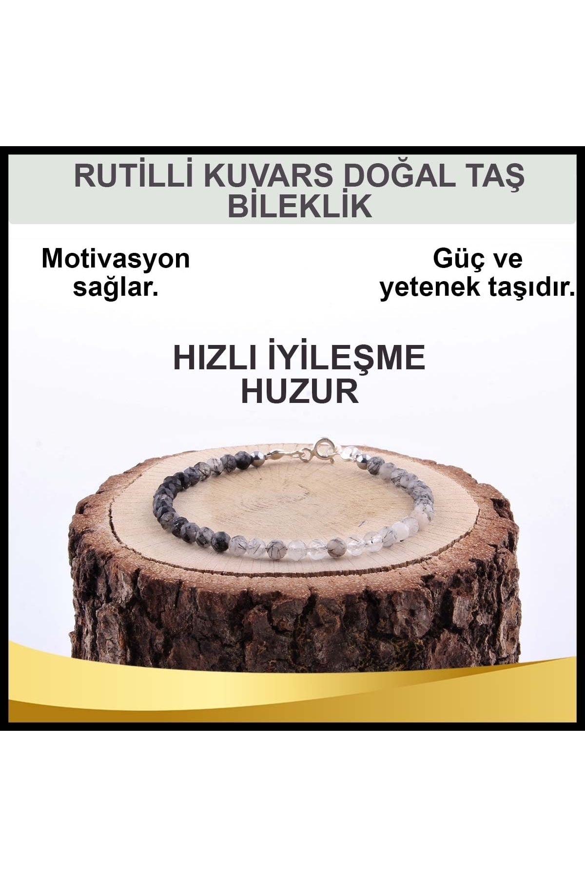 Sertifikalı Rutilli Kuvars Doğal Taş Bileklik 3 Mm - B815