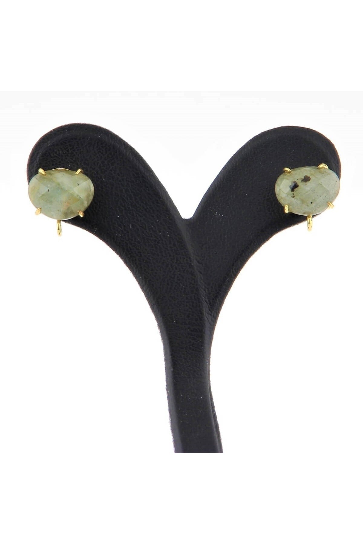 Sertifikalı Labrodite Doğal Taş Küpe - 10x12mm Açık Yeşil