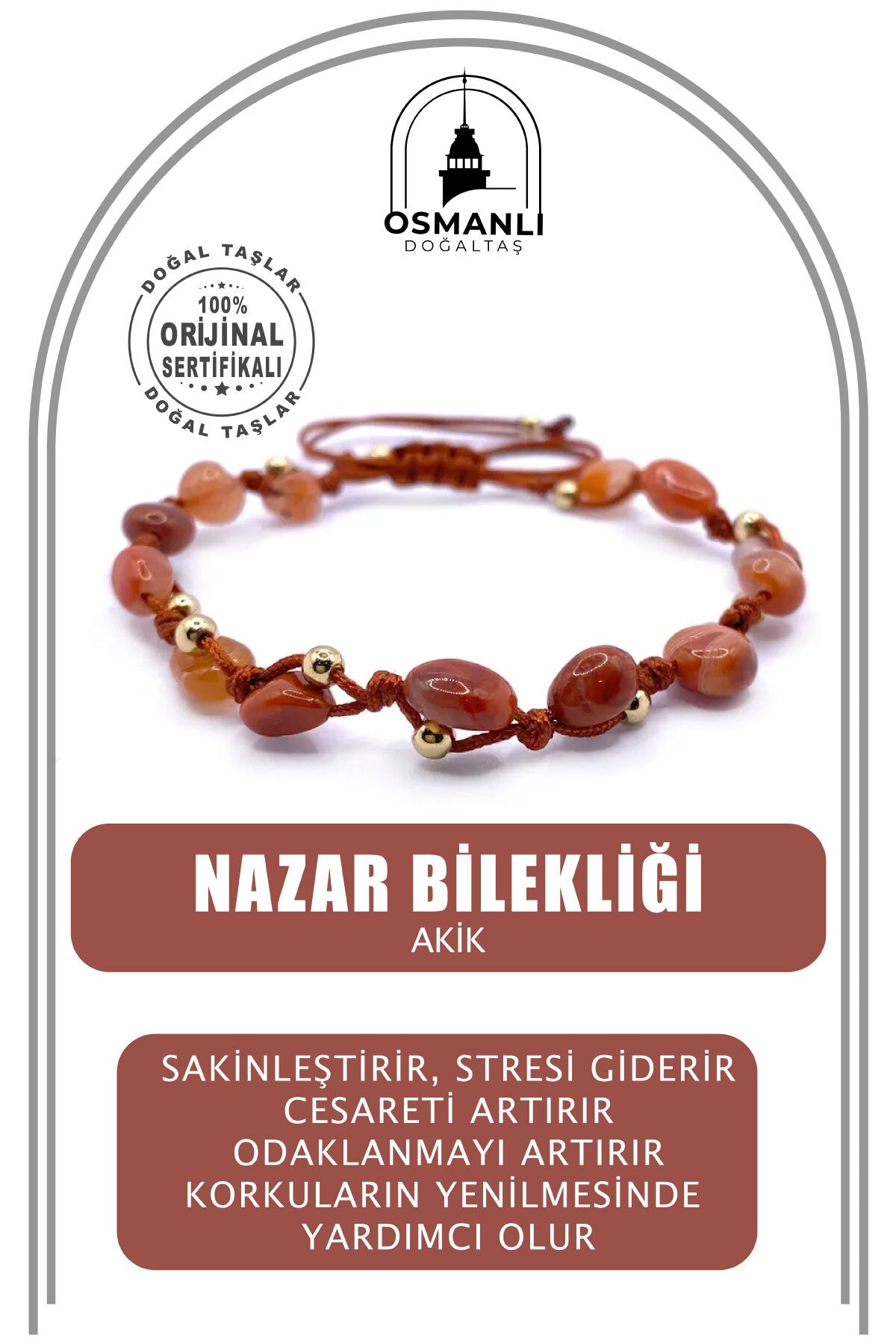 Nazar Bilekliği Akik Doğal Taşlı Natürel Kesim