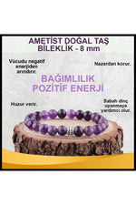 Sertifikalı Ametist Doğal Taş Bileklik 8 Mm - B596