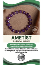 SERTİFİKALI Ametist Doğal Taş Fasetli Bileklik