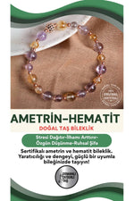 SERTİFİKALI Ametrin-Hematit Doğal Taş Bileklik 6-8 mm