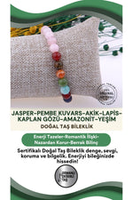 Sertifikalı Doğal Taş Bileklik-jasper,pembe Kuvars,akik,lapis,kaplan Gözü,amazonit,yeşim B286