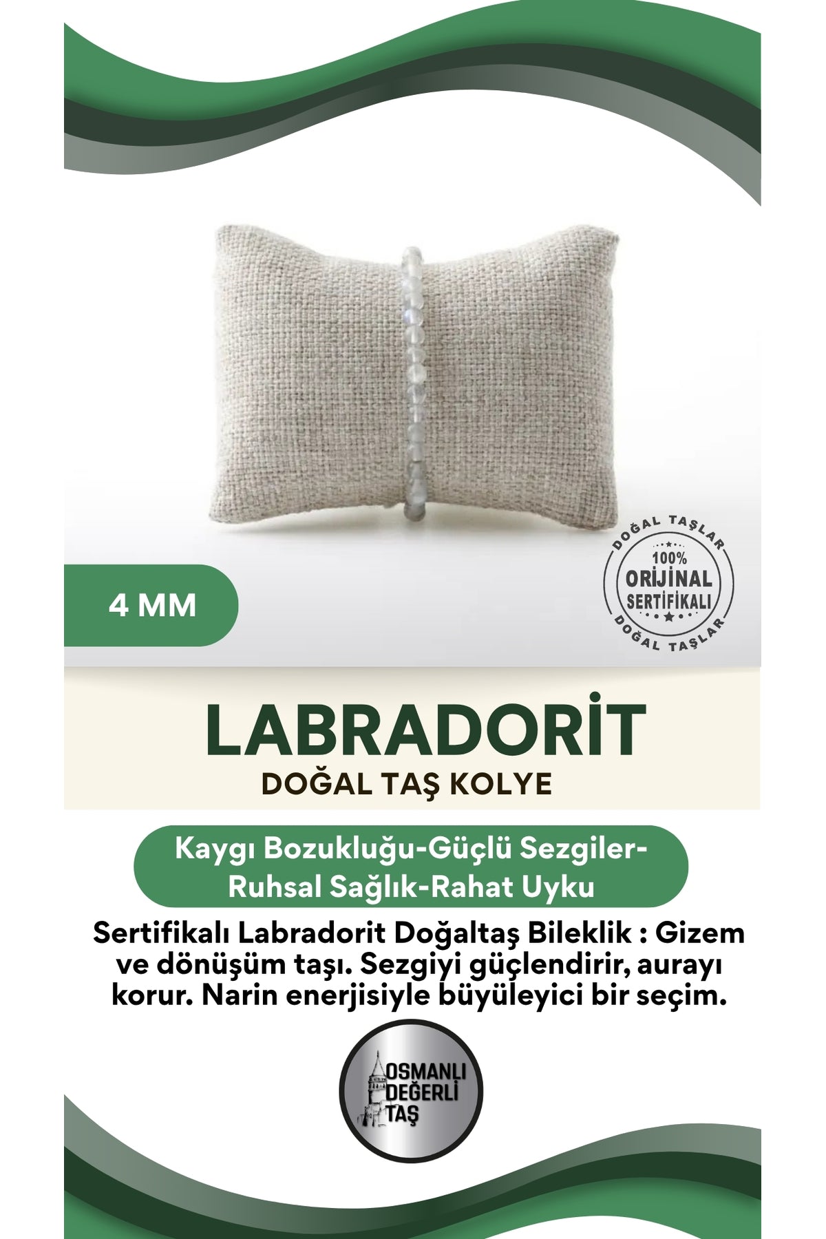 Sertifikalı Labradorit Doğaltaş Bileklik 4 Mm, B970