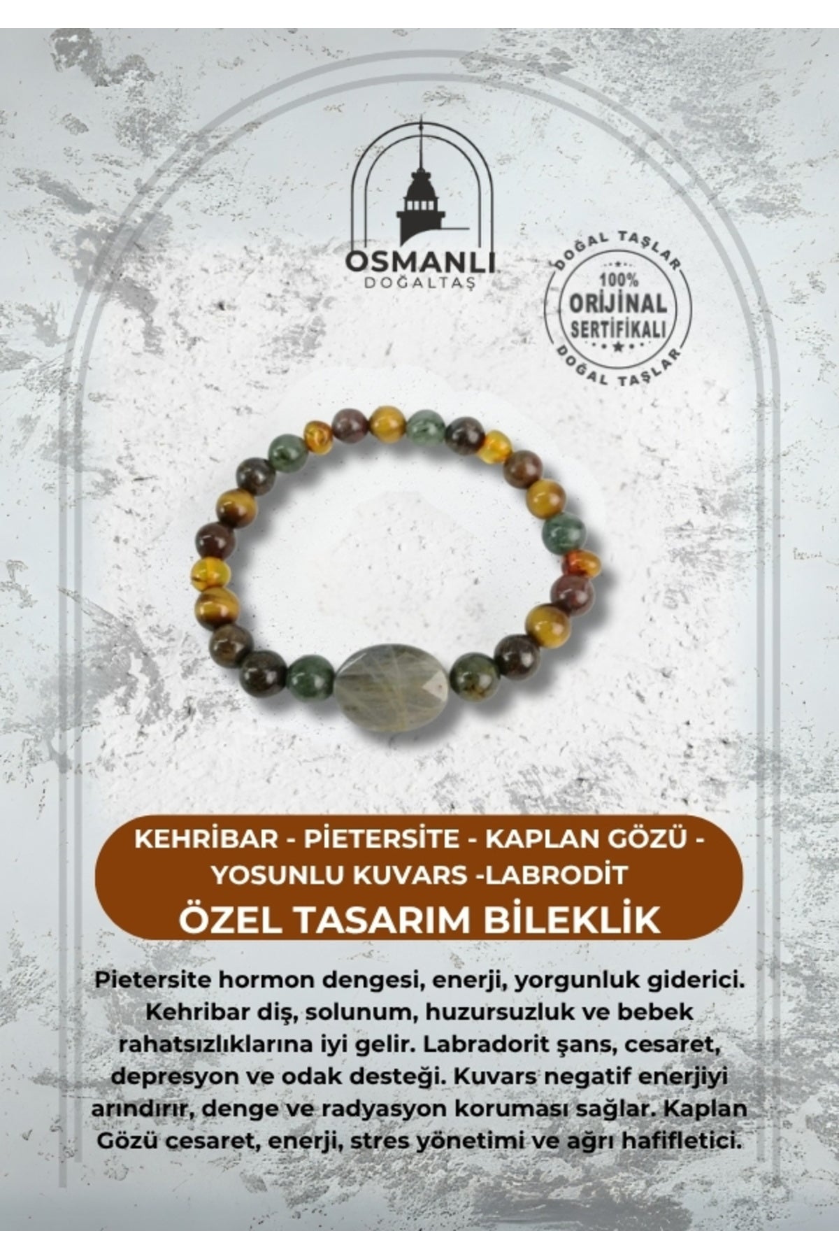 Sertifikalı Kehribar - Pietersite - Kaplan Gözü - Yosunlu Kuvars -labrodit - Özel Tasarım Bileklik