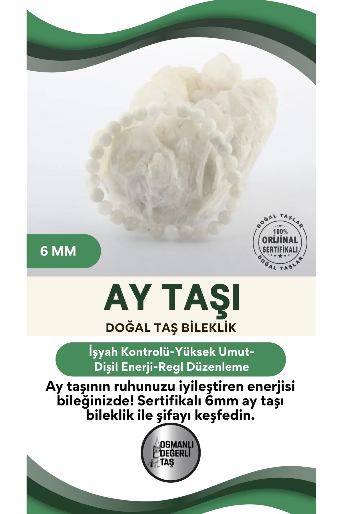 Sertifikalı Ay Taşı Bileklik 6mm