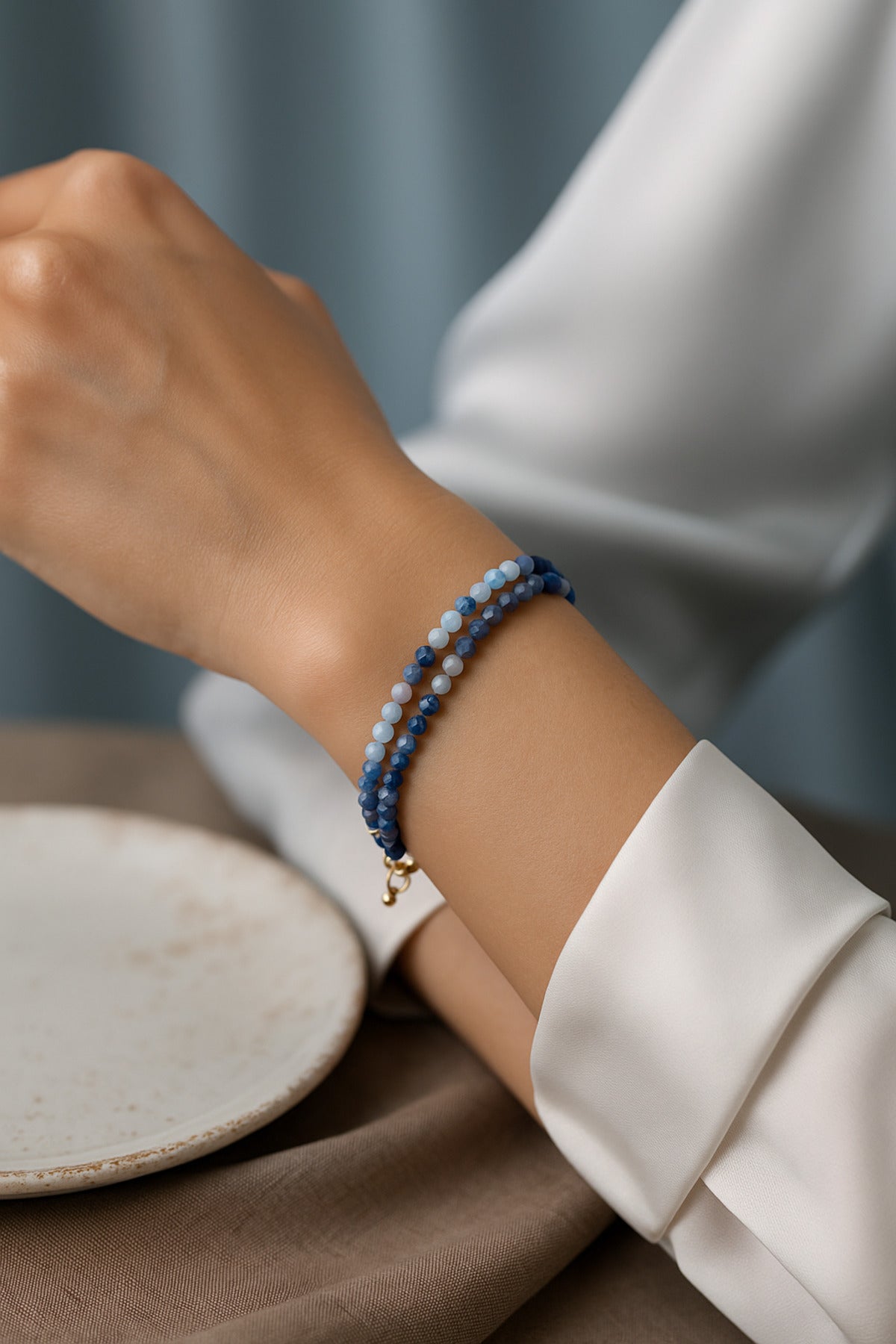 SERTİFİKALI Lapis Lazuli Akuamarin Doğal Taş Gümüş Kapama Bileklik