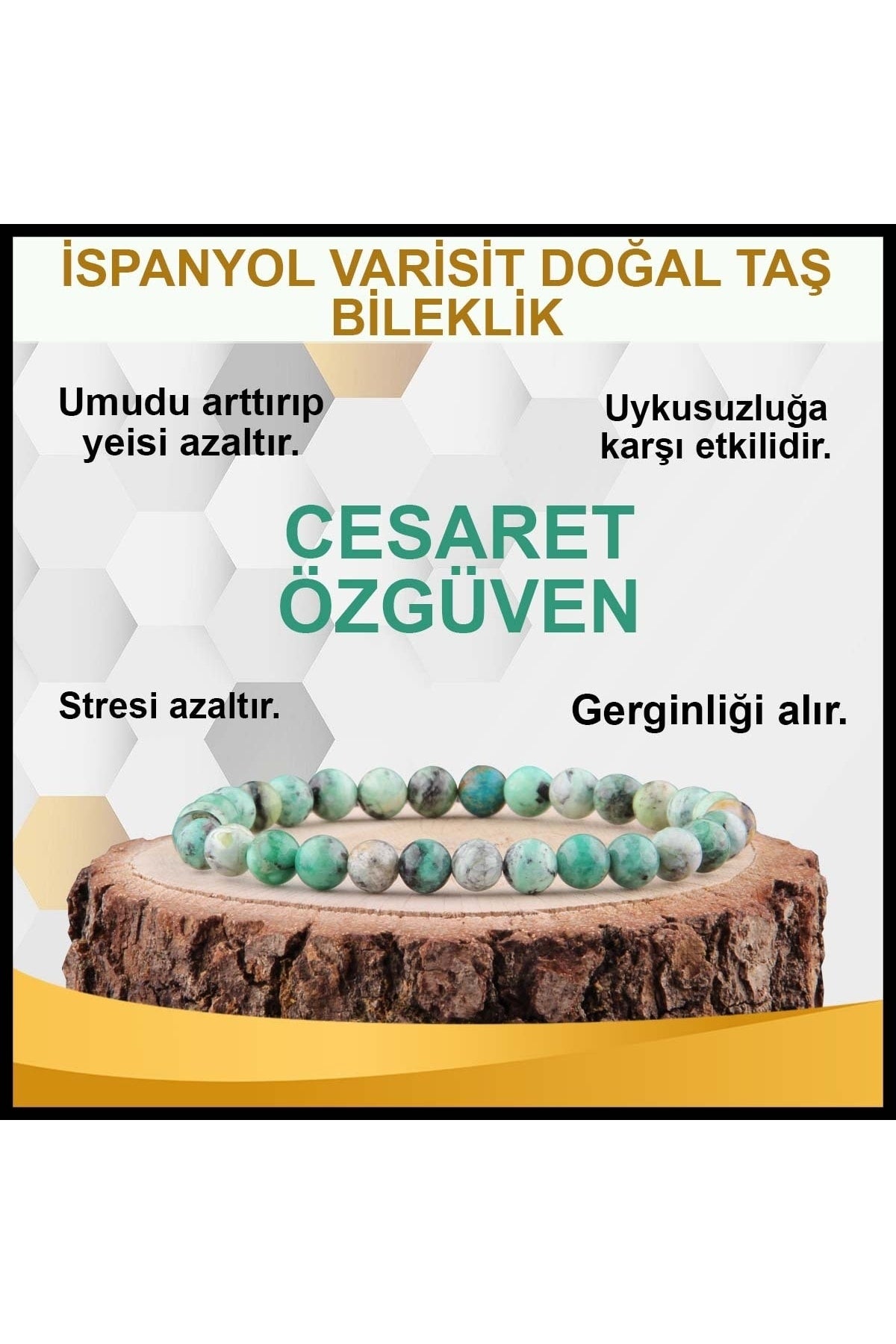 Sertifikalı Ispanyol Varisit Doğal Taş Bileklik 6 Mm - B823