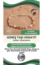 SERTİFİKALI güneş taşı - hematit Doğal Taş Makrome Ayarlanabilir Bileklik