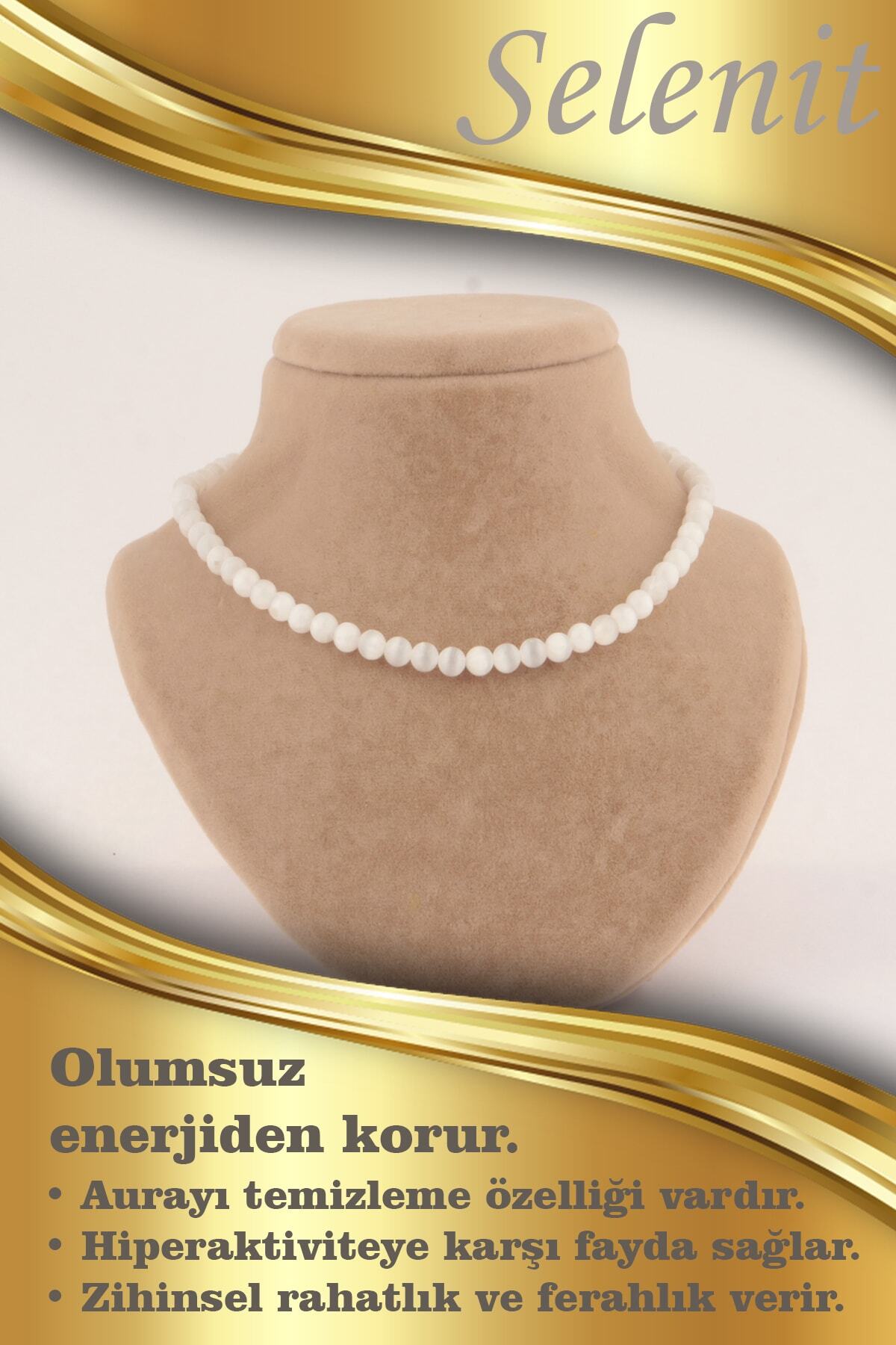 Sertifikalı Selenit 6mm Kolye (DÜĞÜMSÜZ)