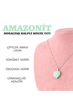 Sertifikalı Amazonit Doğaltaş Kalpli Kolye Ucu, Gümüş Zincirle Beraber M433