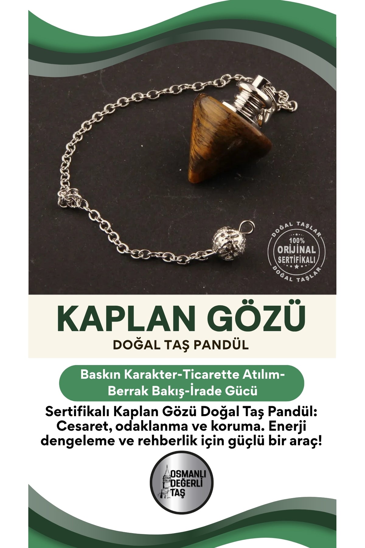 Sertifikalı Kaplan Gözü Doğal Taş Pandül - S016