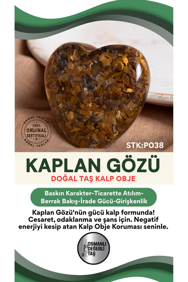 Sertifikalı Kaplan Gözü Doğal Taş Kalp Obje P038