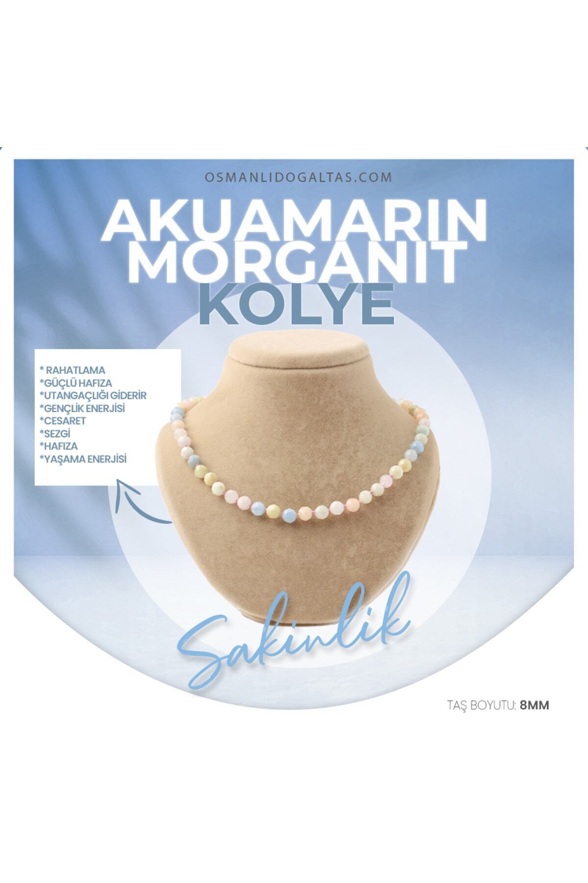 Sertifikalı Akuamarin, Morganit Doğaltaş Kolye 8 Mm, M503