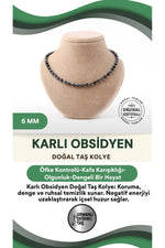 Sertifikalı Karlı Obsidyen Doğaltaş Kolye 6 Mm, M573