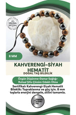 Sertifikalı Kahverengi - Siyah Hematit Doğal Taşı Bileklik - 8 Mm