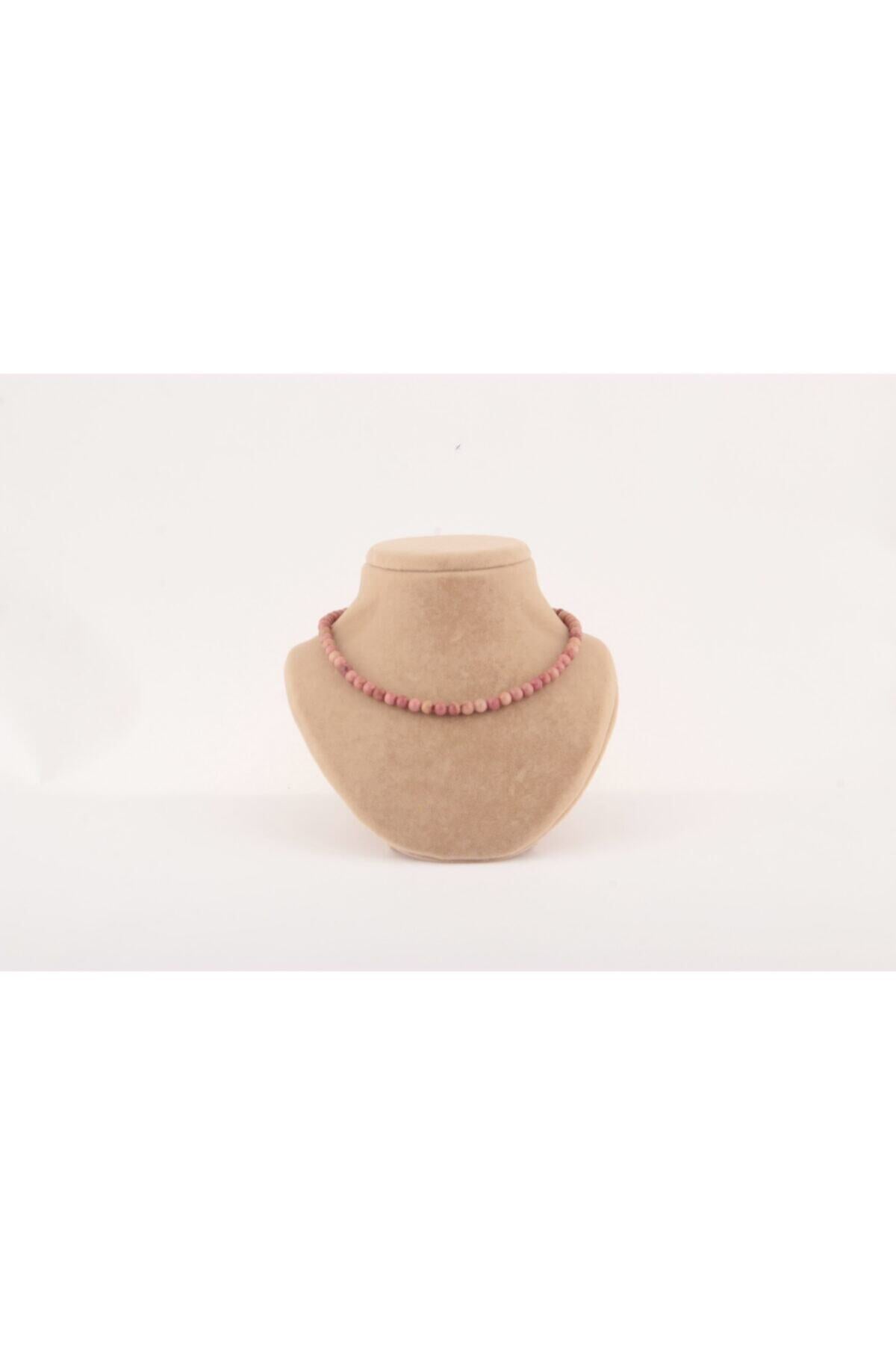 Sertifikalı Jasper Pembe 6mm Kolye (DÜĞÜMSÜZ)