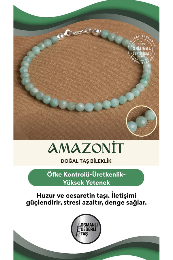 Sertifikalı Amazonit Doğal Taş Bileklik – Dinginlik ve İç Huzur Taşı