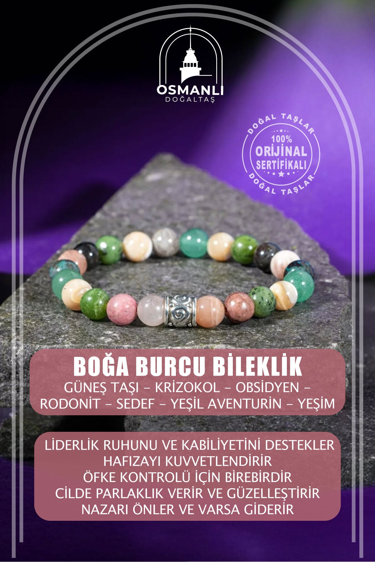Boğa Burcu Doğal Taş 8mm Bileklik