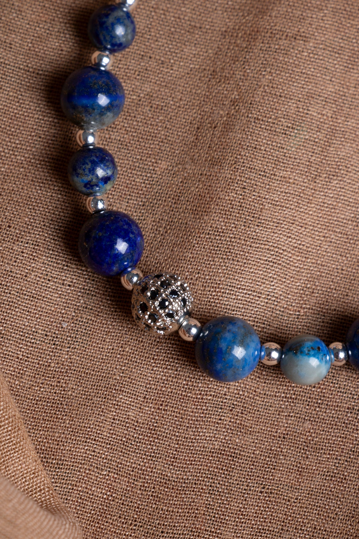 SERTİFİKALI Lapis Lazuli-Hematit Doğal Taş Zirkon Aparat Bileklik 6-8 mm