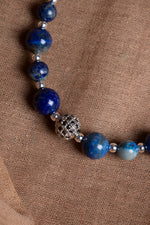 SERTİFİKALI Lapis Lazuli-Hematit Doğal Taş Zirkon Aparat Bileklik 6-8 mm