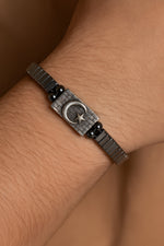SERTİFİKALI Hematit Doğal Taş Makrome Ayarlanabilir Gümüş Bileklik No:4