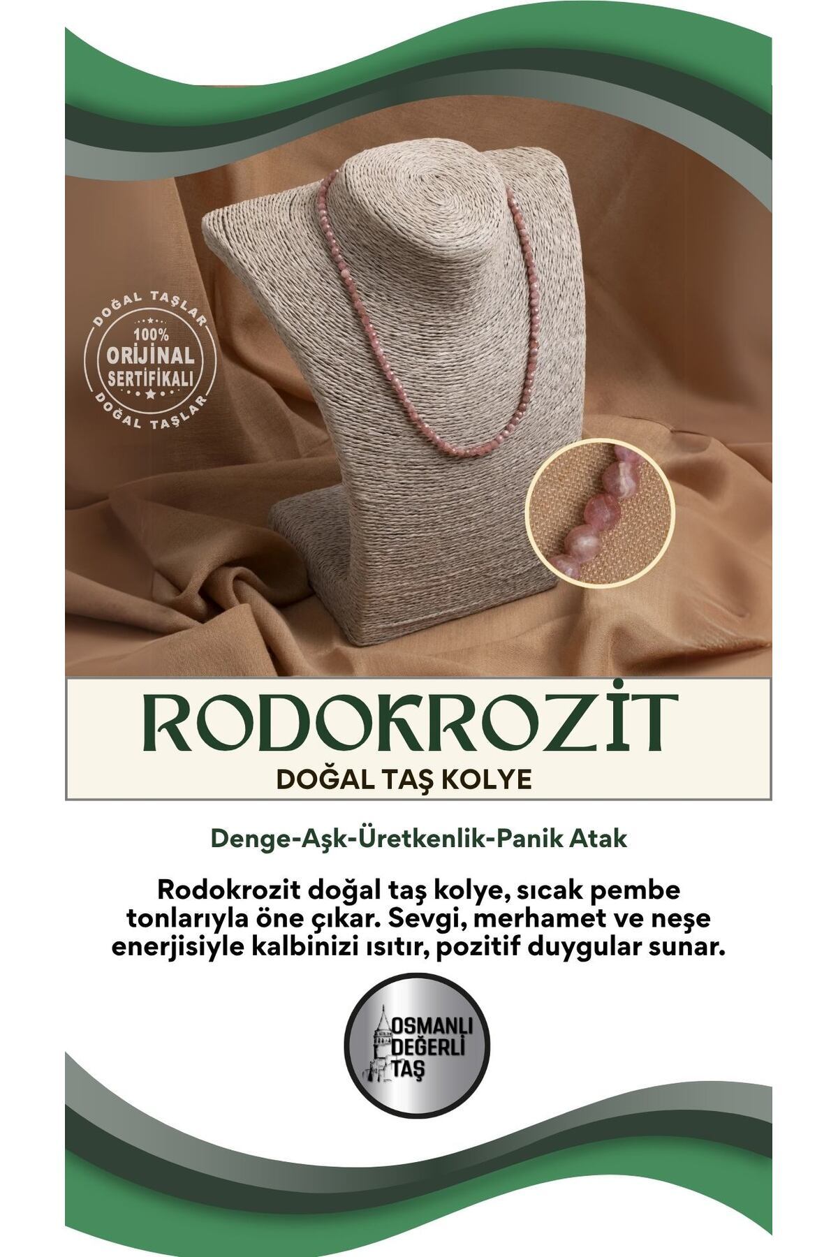 SERTİFİKALI Rodokrozit Doğal Taşı Kolye
