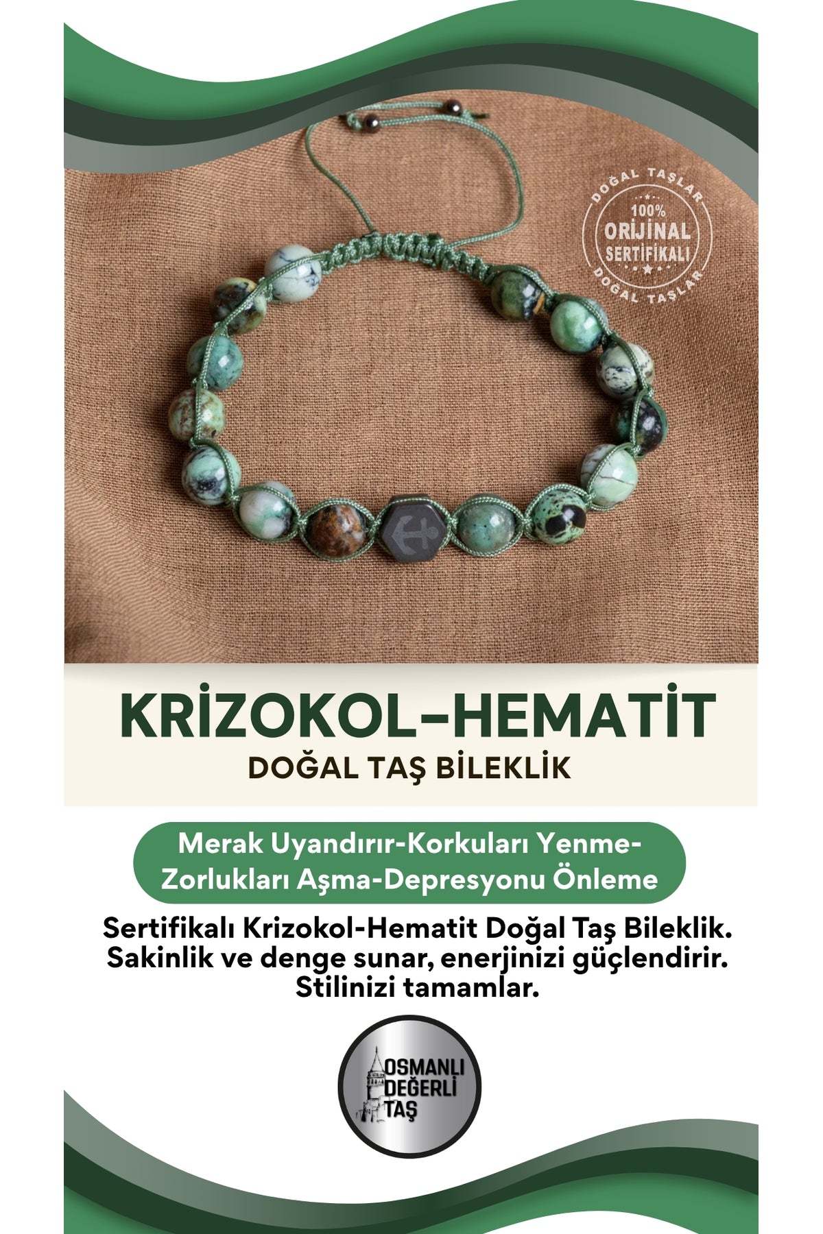 SERTİFİKALI krizokol - hematit Doğal Taş Bileklik