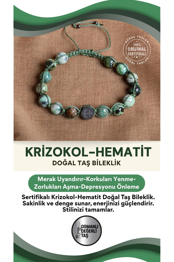 SERTİFİKALI krizokol - hematit Doğal Taş Bileklik