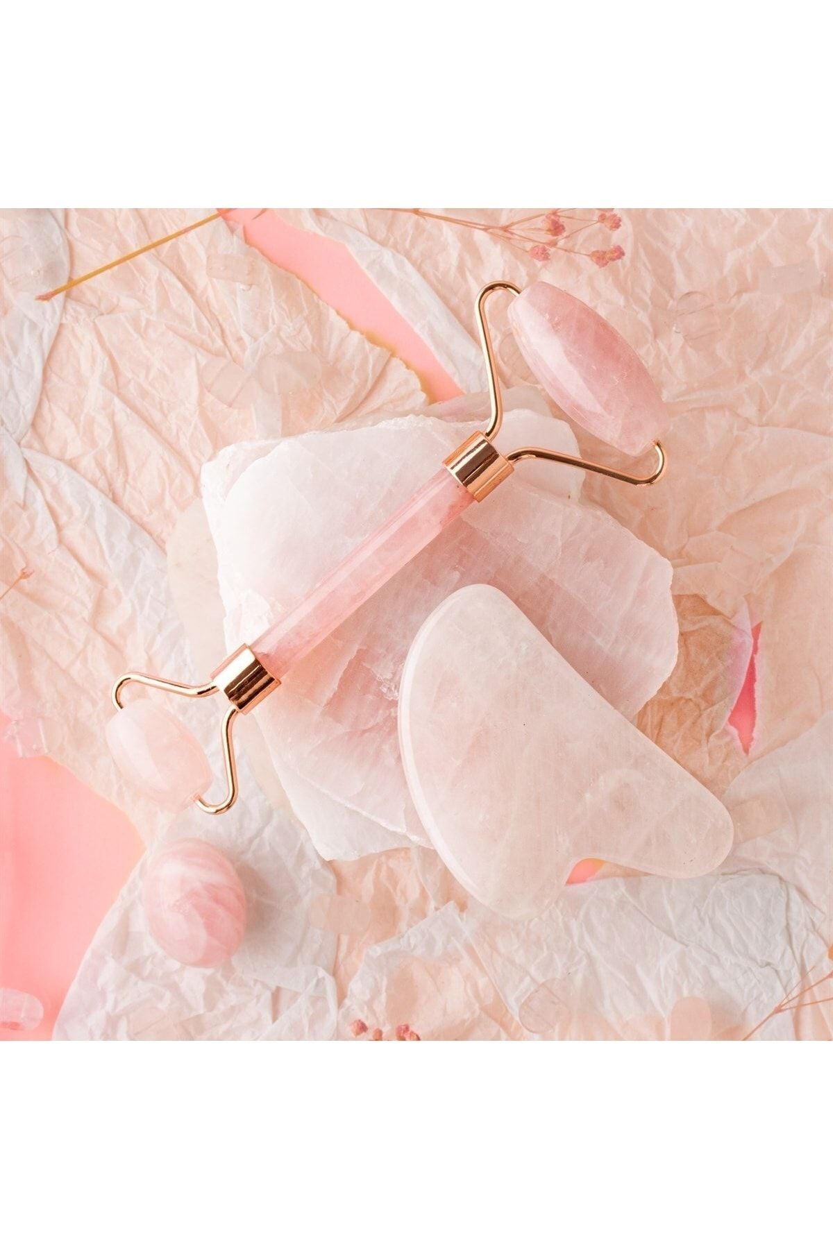 Sertifikalı Pembe Kuvars Gua Sha Ve Roller Set - Birinci Sınıf (sertifikalı)
